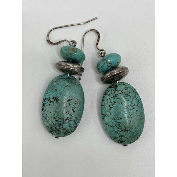 925 Sterling Silver Dangle Earrings With Turquoise Beads – Southwestern Boho Sty - Picture 7 of 9